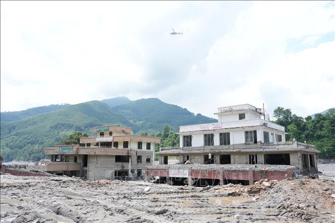 Khu vực bị lũ quét tàn phá tại Nuwakot, Nepal. Ảnh: THX/TTXVN phát
