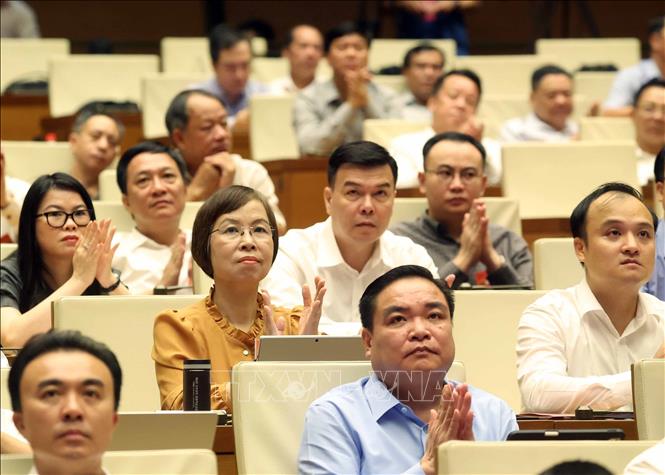 Các đại biểu tham dự hội nghị tại điểm cầu chính - Phòng họp Diên Hồng, Nhà Quốc hội, Hà Nội. Ảnh: Thống Nhất – TTXVN