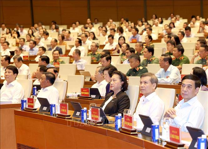 Các đồng chí Lãnh đạo, nguyên Lãnh đạo Đảng, Nhà nước dự hội nghị tại phòng họp Diên Hồng, Nhà Quốc hội, Hà Nội. Ảnh: Phương Hoa - TTXVN