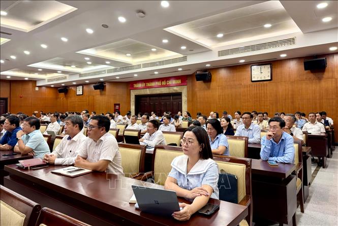 Đại diện các cấp ủy, tổ chức đảng trên địa bàn Thành phố Hồ Chí Minh tham dự Hội nghị tại điểm cầu TP. Hồ Chí Minh. Ảnh: Mỹ Phương – TTXVN