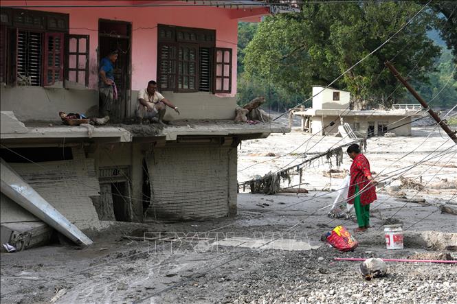 Khu vực bị tàn phá sau lũ quét tại Nuwakot, Nepal. Ảnh: THX/TTXVN phát