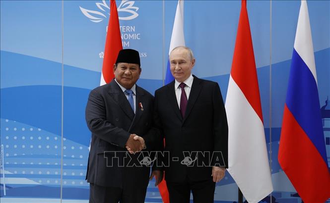 Tổng thống Indonesia Prabowo Subianto và Tổng thống Nga Vladimir Putin tại Diễn đàn Kinh tế phương Đông lần thứ 11 ở Vladivostok, Nga. Ảnh: TTXVN phát