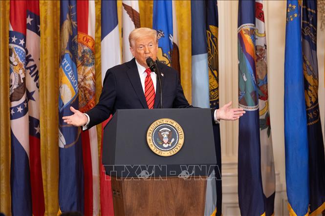 Tổng thống Mỹ Donald Trump phát biểu tại Nhà Trắng. Ảnh: THX/TTXVN phát