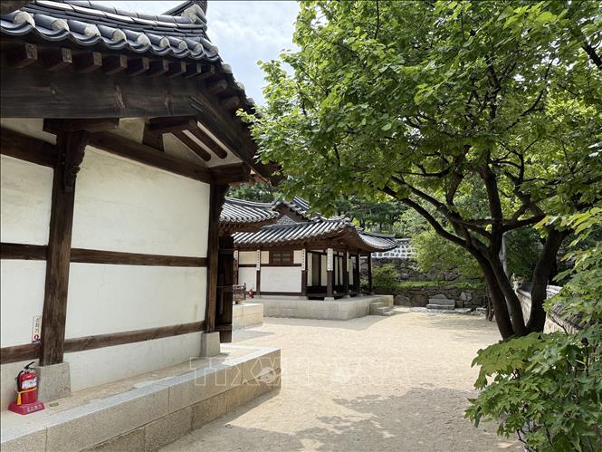 Một góc Làng Hanok Namsangol với những ngôi nhà Hanok mang đậm nét kiến trúc truyền thống của Hàn Quốc giữa không gian xanh tại thủ đô Seoul. Ảnh: Nhật Hưng – PV TTXVN tại Hàn Quốc