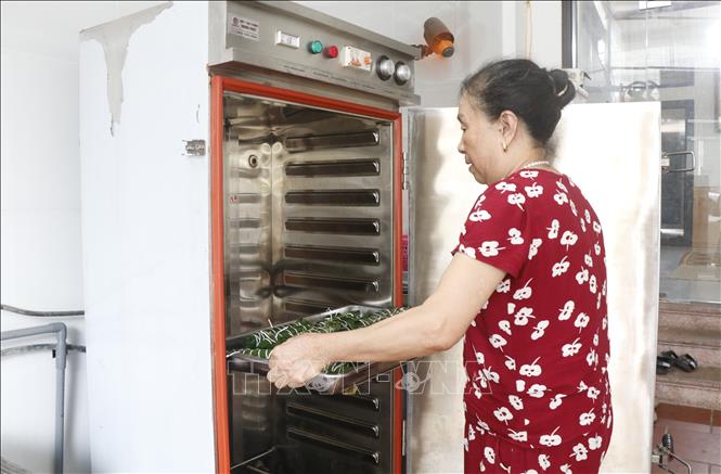 Người dân cải tiến quy trình, sử dụng lò hấp để hấp chín bánh. Ảnh: Thanh Thương - TTXVN
