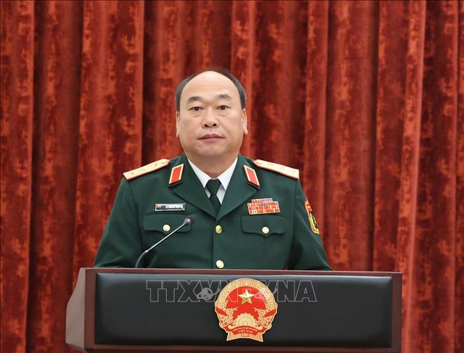 Thượng tướng Lê Quang Đạo, Phó Tổng Tham mưu trưởng Quân đội nhân dân Việt Nam phát biểu nhận nhiệm vụ. Ảnh: Thống Nhất – TTXVN