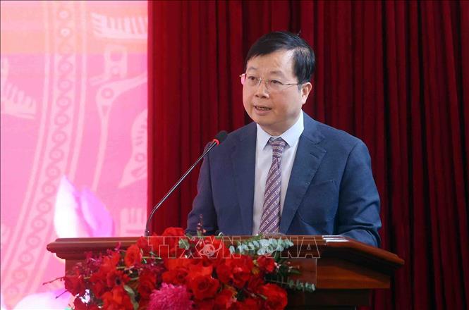 Đồng chí Nguyễn Thanh Lâm, Ủy viên Trung ương Đảng, Phó Trưởng Ban Tuyên giáo Trung ương, Tống Giám đốc Đài Truyền hình Việt Nam phát biểu. Ảnh: Phạm Kiên - TTXVN