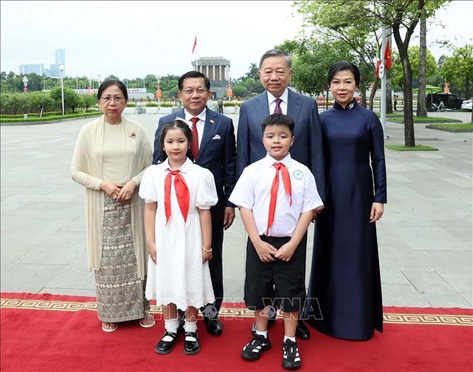 Tổng Bí thư, Chủ tịch nước Tô Lâm và Phu nhân đón Tổng thống Myanmar Min Aung Hlaing và Phu nhân. Ảnh: Thống Nhất – TTXVN