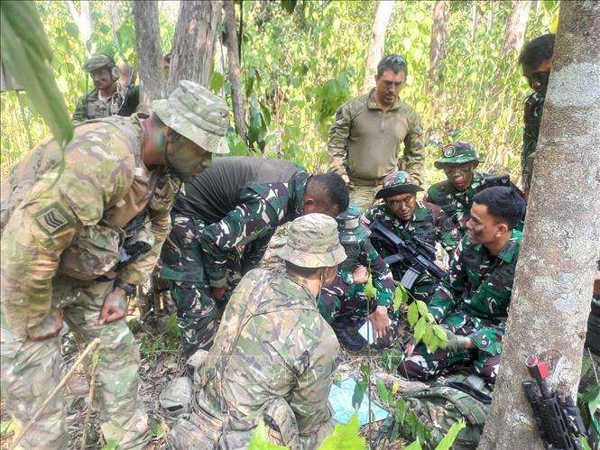 Các binh sĩ trong một khoa mục diễn tập. Ảnh: TTXVN phát
