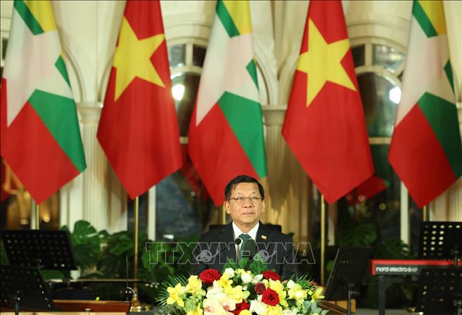 Tổng thống Myanmar Min Aung Hlaing phát biểu. Ảnh: Thống Nhất – TTXVN