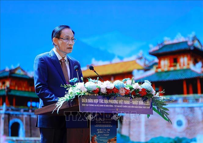 Bộ trưởng Ngoại giao Lê Hoài Trung phát biểu khai mạc Diễn đàn Hợp tác địa phương Việt Nam - Nhật Bản năm 2026. Ảnh: Dương Giang – TTXVN 
