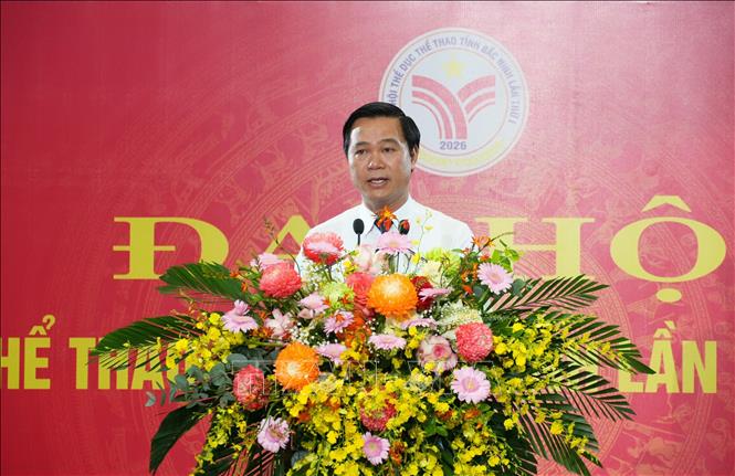 Phó Chủ tịch UBND tỉnh Bắc Ninh Lê Xuân Lợi trình bày diễn văn tại Đại hội. Ảnh: Đồng Thúy - TTXVN