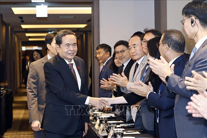 Chủ tịch Quốc hội Trần Thanh Mẫn gặp gỡ những người bạn Hàn Quốc. Ảnh: Doãn Tấn - TTXVN 