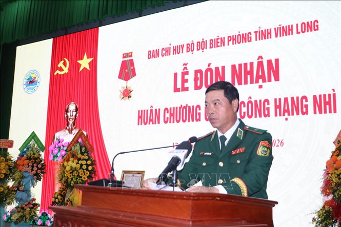 Thiếu tướng Trần Ngọc Hữu, Phó Tư lệnh Bộ Đội Biên Phòng phát biểu tại buổi lễ. Ảnh: Huỳnh Phúc Hậu - TTXVN
