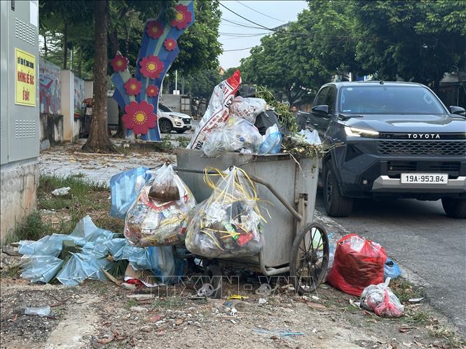 Rác thải ùn ứ tại các khu dân cư trên đường Đào Sùng Nhạc, phường Vĩnh Phúc. Ảnh: Nguyễn Thảo - TTXVN
