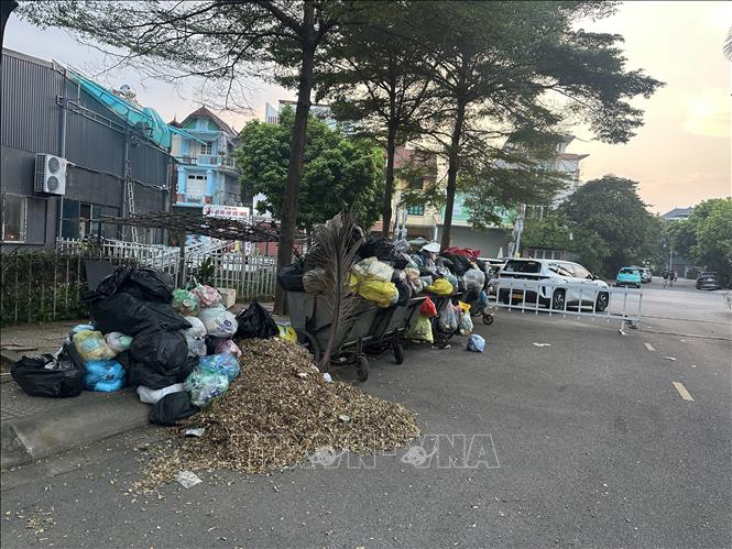 Rác thải không được đơn vị môi trường thu gom, ùn ứ tại khu vực phường Vĩnh Phúc, tỉnh Phú Thọ. Ảnh: Nguyễn Thảo - TTXVN