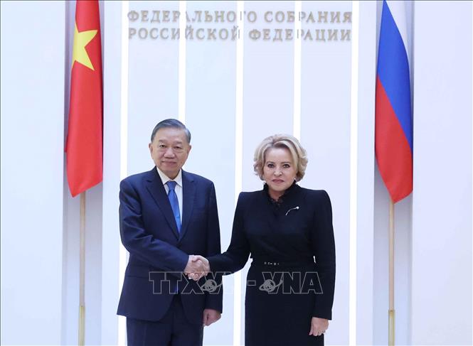 Tổng Bí thư, Chủ tịch nước Tô Lâm hội kiến Chủ tịch Thượng viện Nga Valentina Matvienko. Ảnh: Thống Nhất – TTXVN