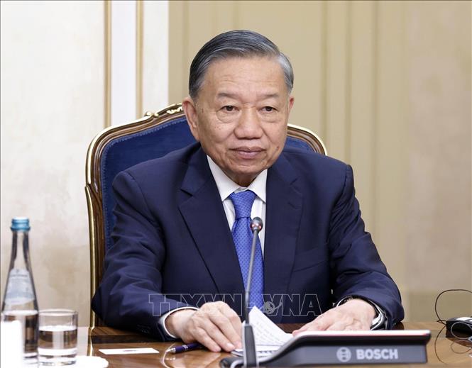 Tổng Bí thư, Chủ tịch nước Tô Lâm tại cuộc hội kiến Chủ tịch Hội đồng Liên bang (Thượng viện) Quốc hội Liên bang Nga Valentina Matvienko. Ảnh: Thống Nhất – TTXVN