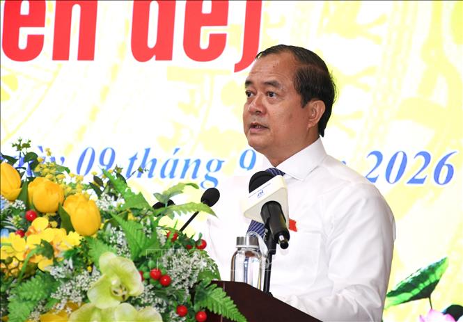 Chủ tịch HĐND tỉnh Tây Ninh Nguyễn Hồng Thanh, phát biểu bế mạc kỳ họp. Ảnh: Thanh Bình -TTXVN
