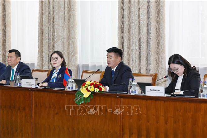 Chủ tịch Quốc hội Mông Cổ Sandag Byambatsogt phát biểu tại cuộc hội đàm với Chủ tịch Quốc hội Trần Thanh Mẫn. Ảnh: Doãn Tấn – TTXVN