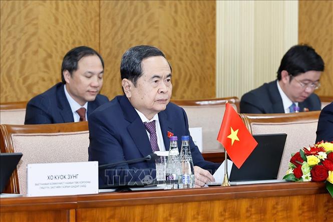 Chủ tịch Quốc hội Trần Thanh Mẫn phát biểu tại cuộc hội đàm với Chủ tịch Quốc hội Mông Cổ Sandag Byambatsogt. Ảnh: Doãn Tấn – TTXVN