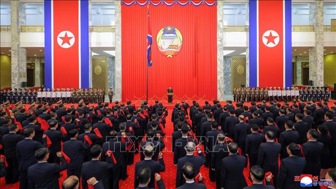 Nhà lãnh đạo Triều Tiên Kim Jong Un phát biểu tại lễ kỷ niệm 78 năm ngày thành lập nước tại thủ đô Bình Nhưỡng, ngày 9/9/2026. Ảnh: Yonhap/TTXVN phát