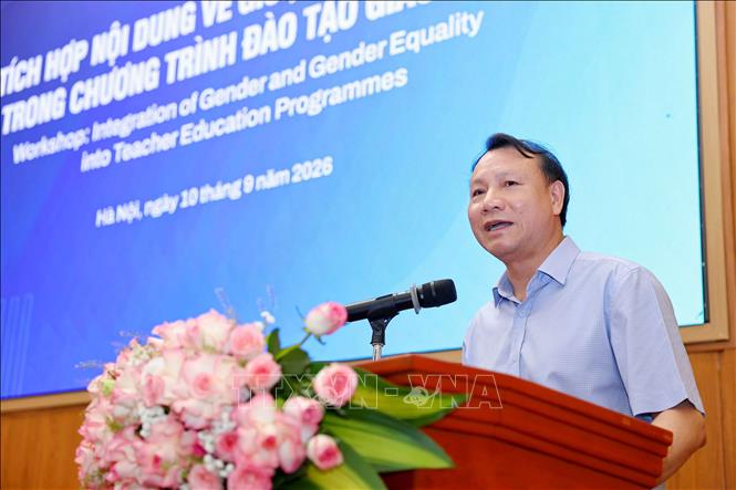 GS.TS Nguyễn Đức Sơn, Hiệu trưởng Trường Đại học Sư phạm Hà Nội phát biểu. Ảnh: Thanh Tùng - TTXVN 