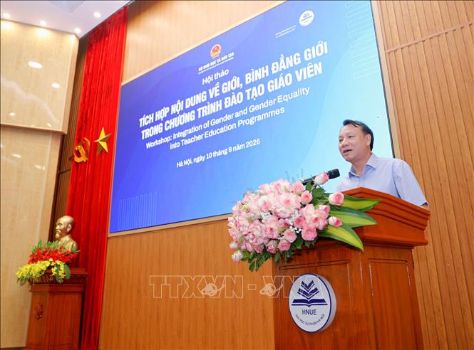 GS.TS Nguyễn Đức Sơn, Hiệu trưởng Trường Đại học Sư phạm Hà Nội phát biểu. Ảnh: Thanh Tùng - TTXVN 