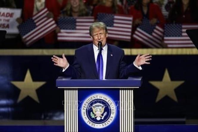 Tổng thống Mỹ Donald Trump phát biểu tại Đại hội giữa nhiệm kỳ của đảng Cộng hòa tại Dallas, bang Texas sáng 10/9/2026. Ảnh: Kyodo/TTXVN phát