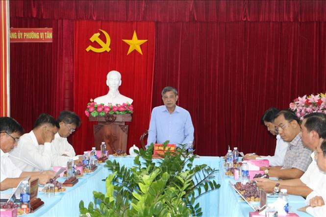 Ông Đồng Văn Thanh, Ủy viên Trung ương Đảng, Phó Bí thư Thường trực Thành ủy, Chủ tịch Hội đồng Nhân dân thành phố Cần Thơ phát biểu tại buổi làm việc. Ảnh: Duy Khương - TTXVN