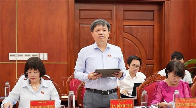 Phó Chủ nhiệm Ủy ban Khoa học, Công nghệ và Môi trường Tạ Đình Thi phát biểu kết luận buổi làm việc. Ảnh: TTXVN phát