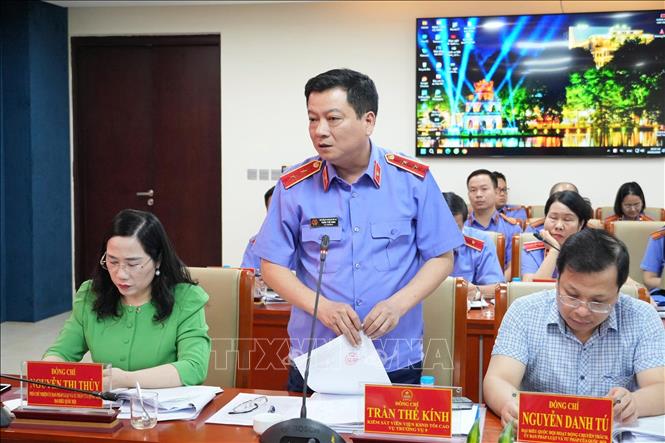 Vụ trưởng Vụ 9 Viện Kiểm sát nhân dân Tối cao Trần Thế Kính phát biểu tại buổi khảo sát. Ảnh: Kim Anh - TTXVN