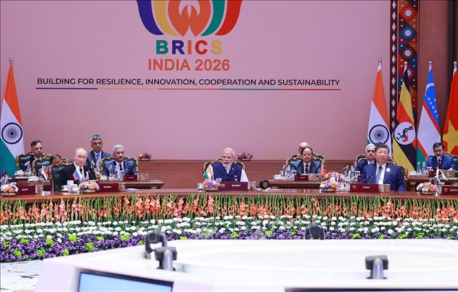 Phiên họp Hội nghị thượng đỉnh BRICS lần thứ 18 về “Tự cường, đổi mới sáng tạo, hợp tác và phát triển bền vững: Định hình tương lai tăng trưởng bao trùm toàn cầu”. Ảnh: Dương Giang – TTXVN
