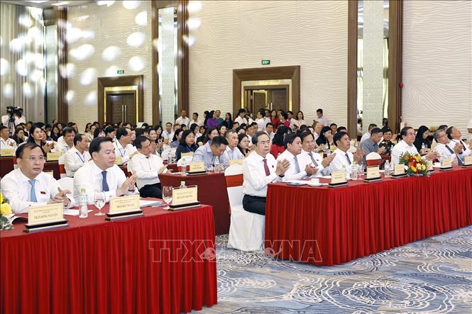 Chủ tịch Quốc hội Trần Thanh Mẫn và đại biểu dự Hội nghị Cộng tác viên toàn quốc Báo Đại biểu Nhân dân 2026. Ảnh: Doãn Tấn – TTXVN