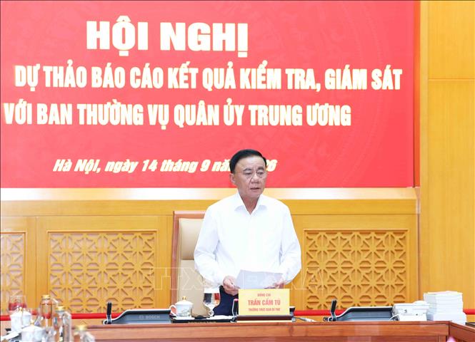 Đồng chí Trần Cẩm Tú, Uỷ viên Bộ Chính trị, Thường trực Ban Bí thư, Trưởng Đoàn Kiểm tra, giám sát số 221 phát biểu chỉ đạo. Ảnh: Phương Hoa - TTXVN