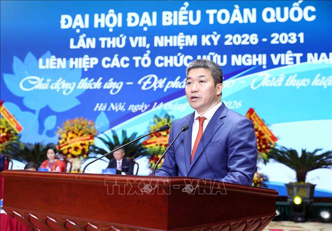 Chủ tịch Liên hiệp các tổ chức hữu nghị Việt Nam Phan Anh Sơn phát biểu. Ảnh: An Đăng - TTXVN