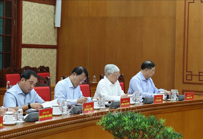 Các đại biểu tham dự cuộc làm việc của Tổng Bí thư, Chủ tịch nước Tô Lâm với Ban Chính sách, chiến lược Trung ương. Ảnh: Thống Nhất – TTXVN