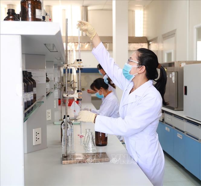 Thực hiện quy trình kiểm nghiệm, đánh giá chất lượng nguồn nước tại Viện Pastuer Nha Trang (Bộ Y tế). Ảnh: Xuân Triệu - TTXVN