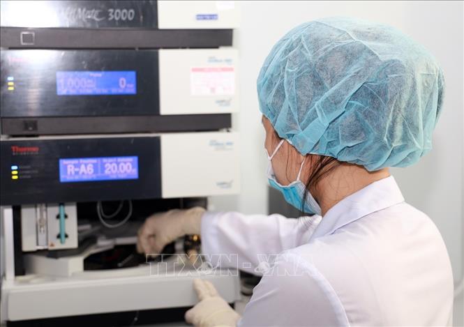 Thực hiện quy trình kiểm tra chất lượng vaccine tại Viện Vắc xin và Sinh phẩm Y tế (IVAC) thuộc Bộ Y tế. Ảnh: Xuân Triệu - TTXVN