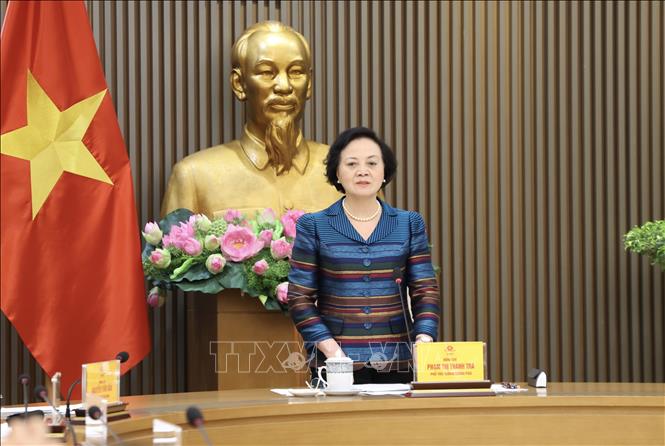 Bí thư Trung ương Đảng, Phó Thủ tướng Phạm Thị Thanh Trà, Trưởng Ban Chỉ đạo quốc gia về tìm kiếm, quy tập và xác định danh tính hài cốt liệt sĩ phát biểu. Ảnh: TTXVN