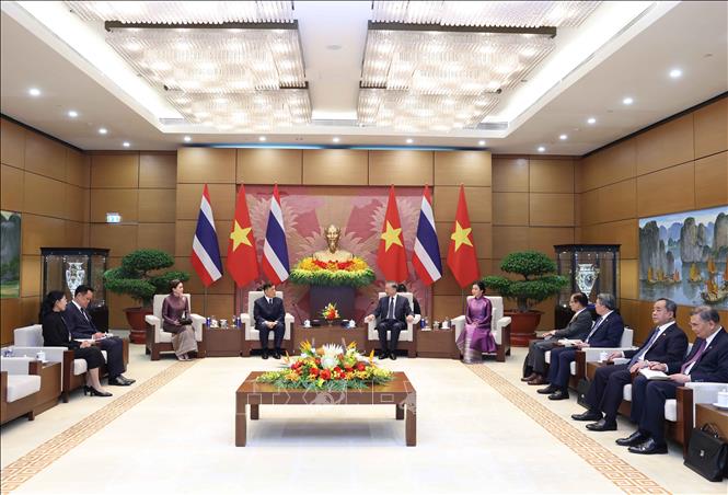 Tổng Bí thư, Chủ tịch nước Tô Lâm và Nhà vua Thái Lan Maha Vajiralongkorn Phra Vajiraklaochaoyuhua dẫn đầu đoàn đại biểu cấp cao hai nước tiến hành hội đàm. Ảnh: Thống Nhất - TTXVN 
