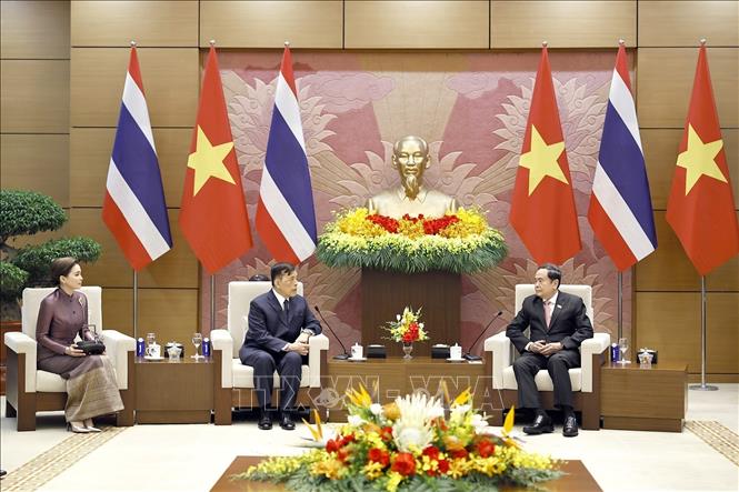 Chủ tịch Quốc hội Trần Thanh Mẫn hội kiến Nhà vua Thái Lan Maha Vajiralongkorn Phra Vajiraklaochaoyuhua và Hoàng hậu Suthida Bajrasudhabimalalakshana. Ảnh: Doãn Tấn - TTXVN