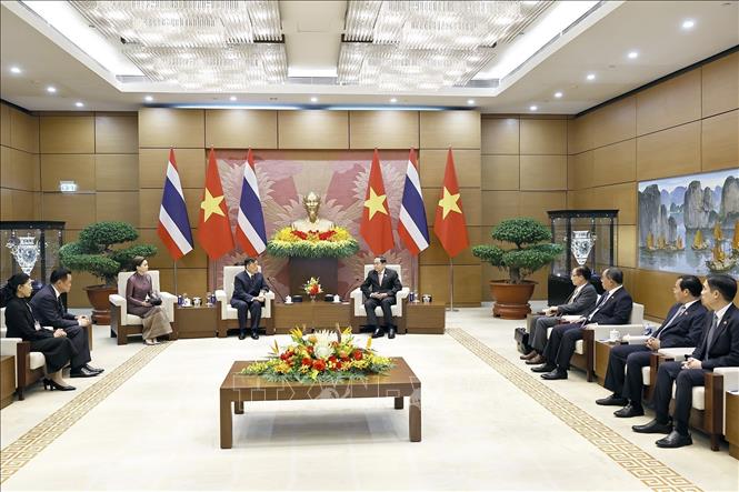 Chủ tịch Quốc hội Trần Thanh Mẫn hội kiến Nhà vua Thái Lan Maha Vajiralongkorn Phra Vajiraklaochaoyuhua và Hoàng hậu Suthida Bajrasudhabimalalakshana. Ảnh: Doãn Tấn - TTXVN