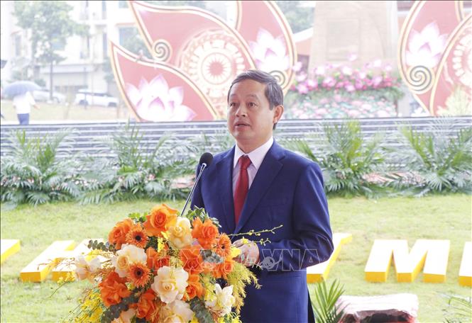 Chủ tịch UBND tỉnh Bắc Ninh Phạm Hoàng Sơn phát biểu tại buổi lễ. Ảnh: Thanh Thương- TTXVN 