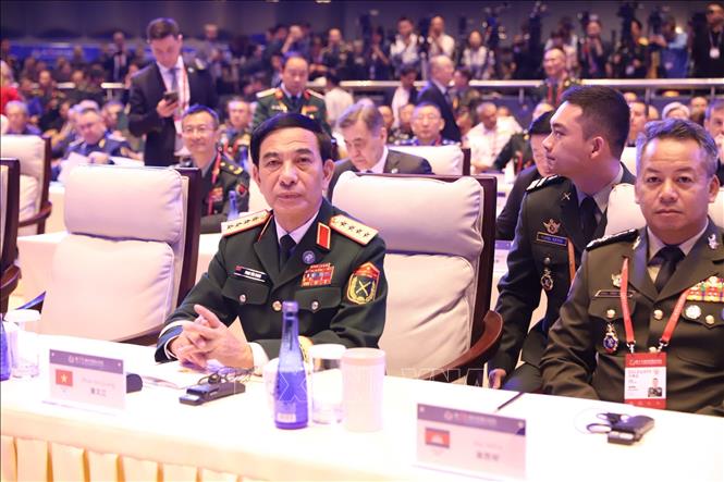 Đại tướng Phan Văn Giang tại Diễn đàn Hương Sơn Bắc Kinh lần thứ 13. Ảnh: TTXVN phát 
