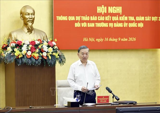 Tổng Bí thư, Chủ tịch nước Tô Lâm, Trưởng Đoàn Kiểm tra, giám sát số 218 phát biểu. Ảnh: Doãn Tấn - TTXVN