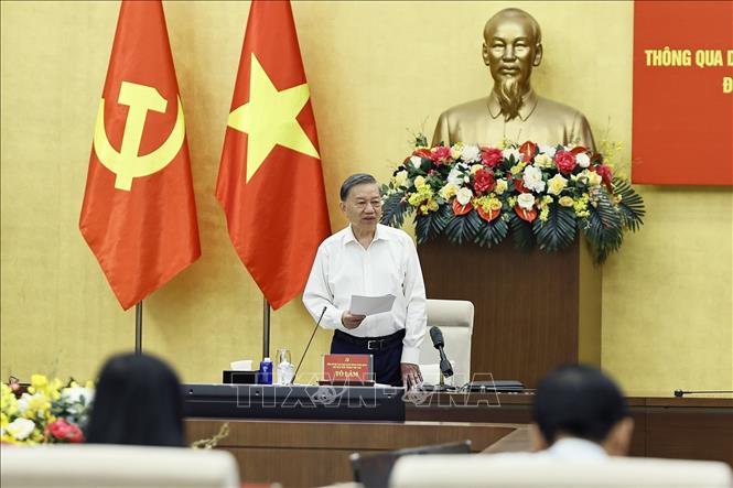 Tổng Bí thư, Chủ tịch nước Tô Lâm, Trưởng Đoàn Kiểm tra, giám sát số 218 phát biểu. Ảnh: Doãn Tấn - TTXVN