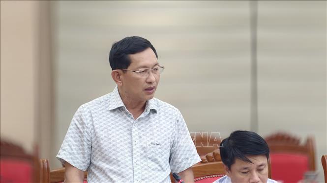 Đại diện Ban Tổ chức Tỉnh ủy Gia Lai phát biểu tại buổi làm việc. Ảnh: Sỹ Thắng - TTXVN