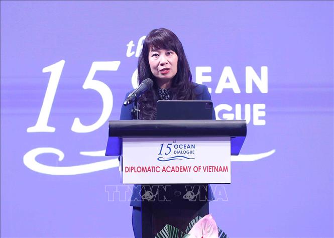 PGS.TS. Nguyễn Thị Lan Anh Phó Giám đốc Học viện Ngoại giao Việt Nam phát biểu khai mạc. Ảnh: An Đăng - TTXVN