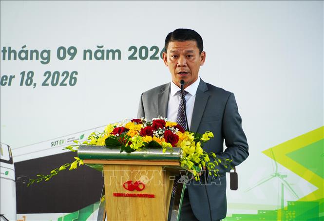 Ông Đào Viết Ánh, Tổng Giám đốc Kim Long Motor phát biểu tại buổi lễ. Ảnh: Nguyên Lý - TTXVN